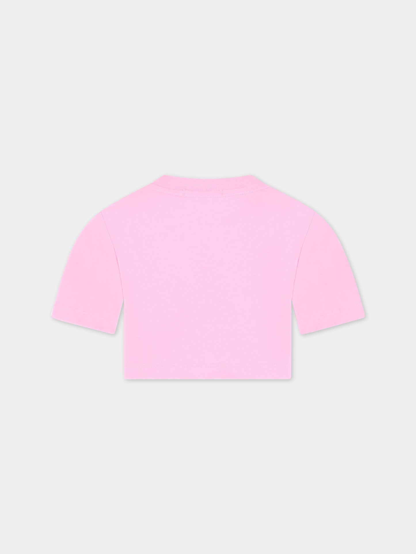 T-shirt rosa corta per bambina con logo bianco,Msgm Kids,MS029339 042