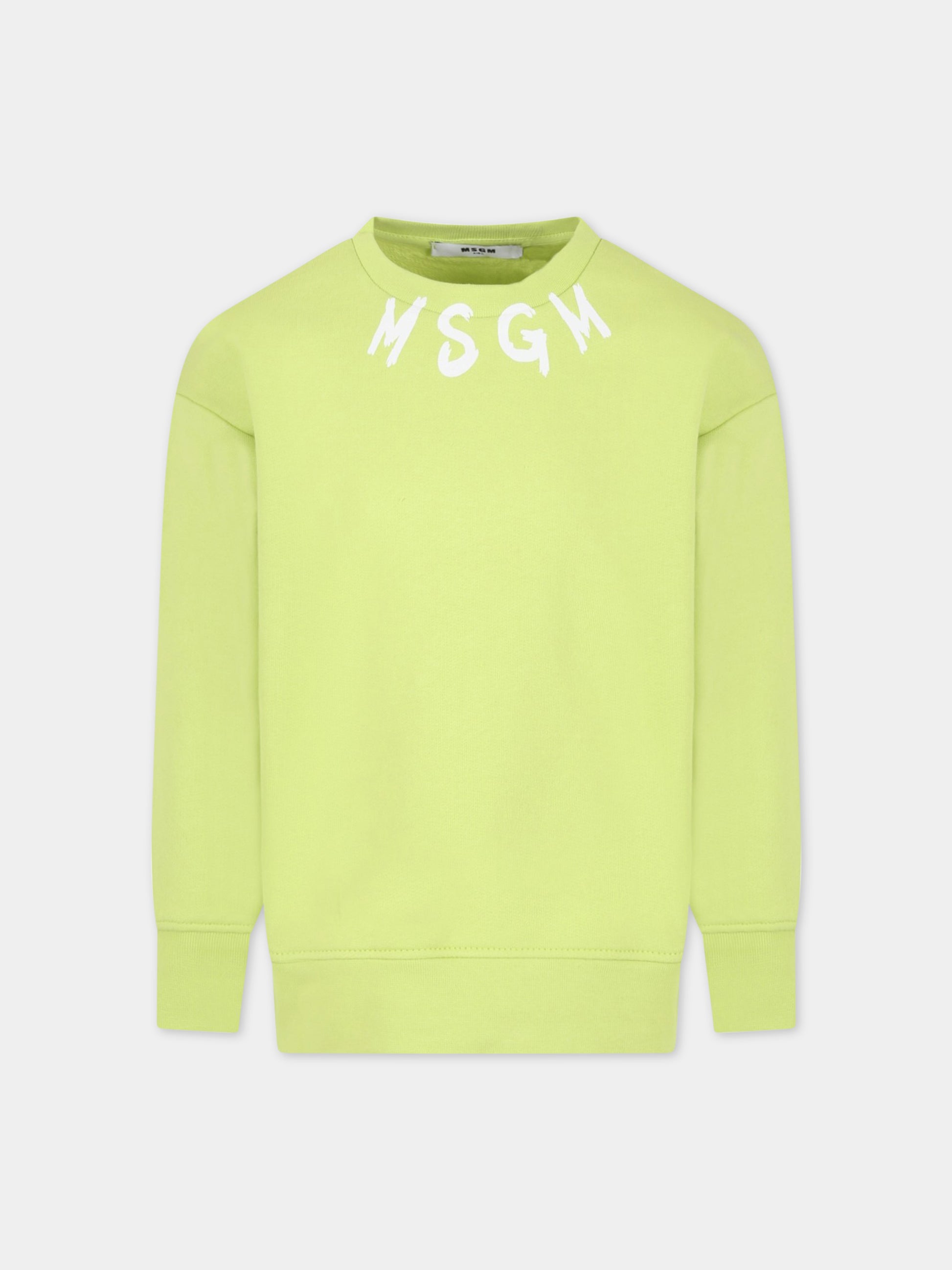 Felpa verde per bambino con logo bianco,Msgm Kids,MS029323 086
