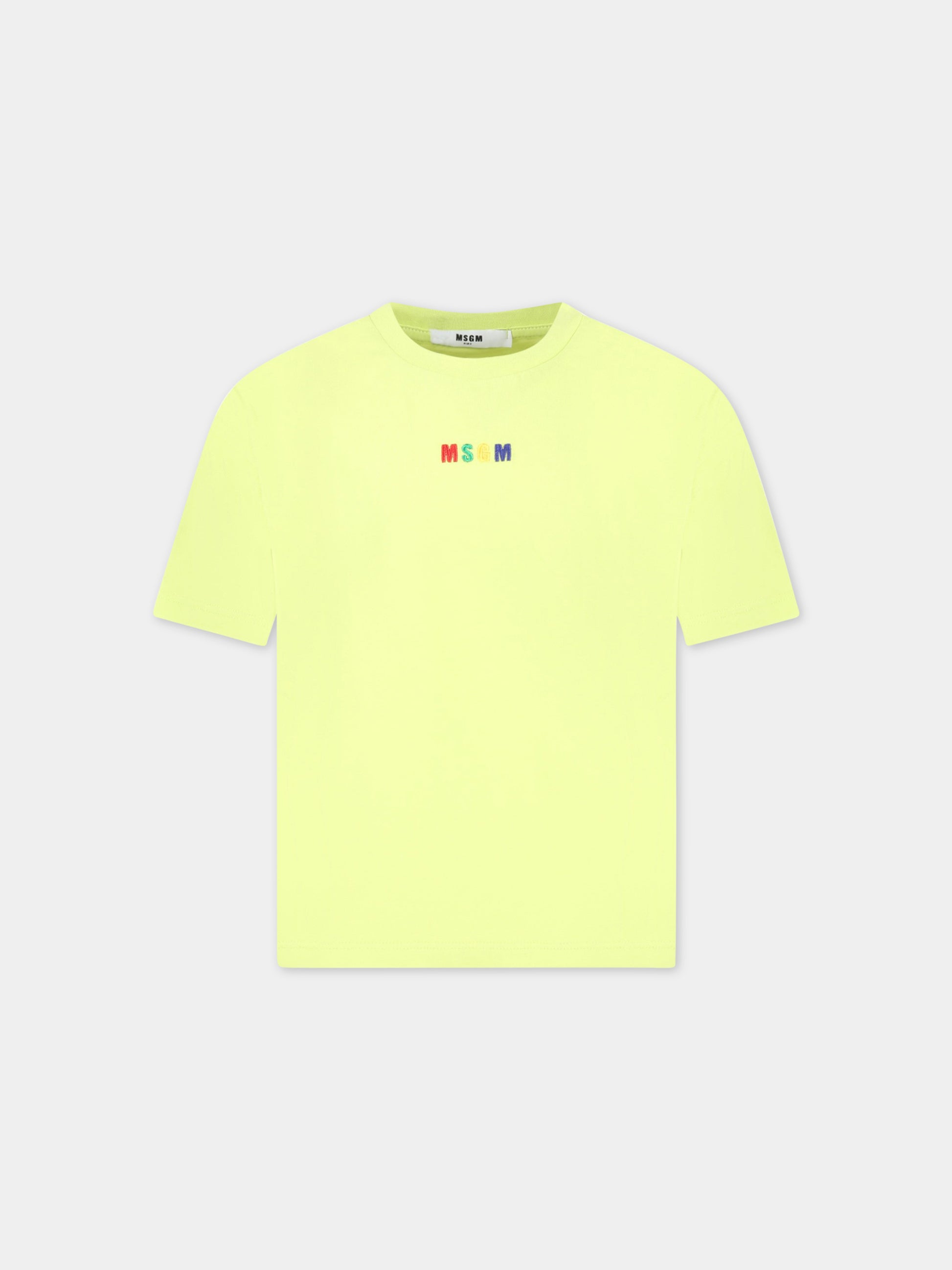 T-shirt verde per bambini con logo multicolor,Msgm Kids,MS029319 086