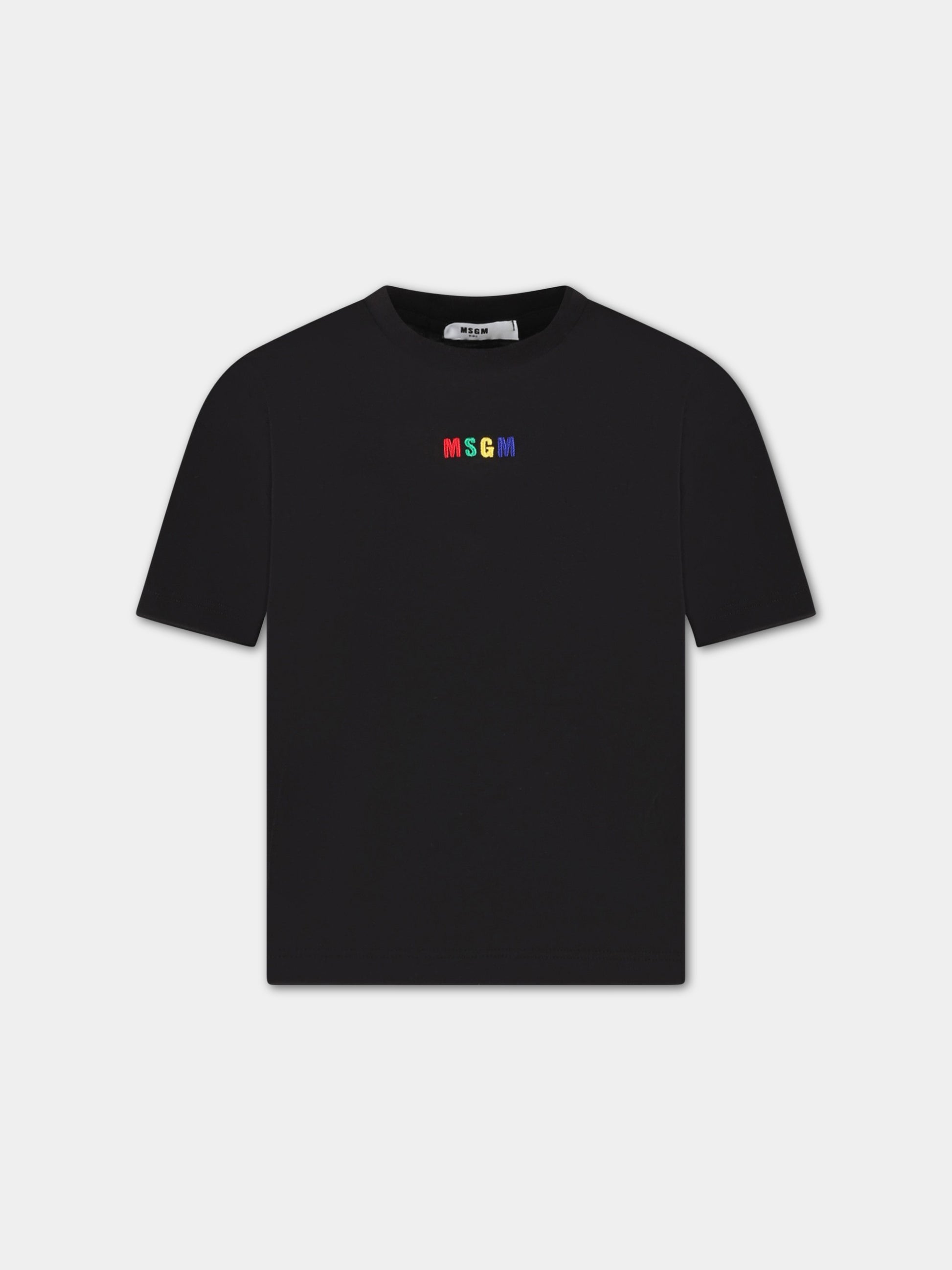 T-shirt nera per bambini con logo multicolor,Msgm Kids,MS029319 110