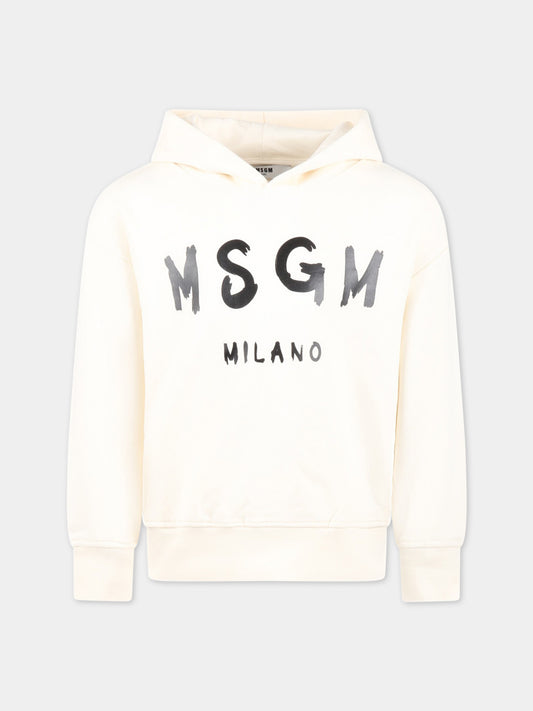 Felpa avorio per bambini con logo nero,Msgm Kids,MS029325 013