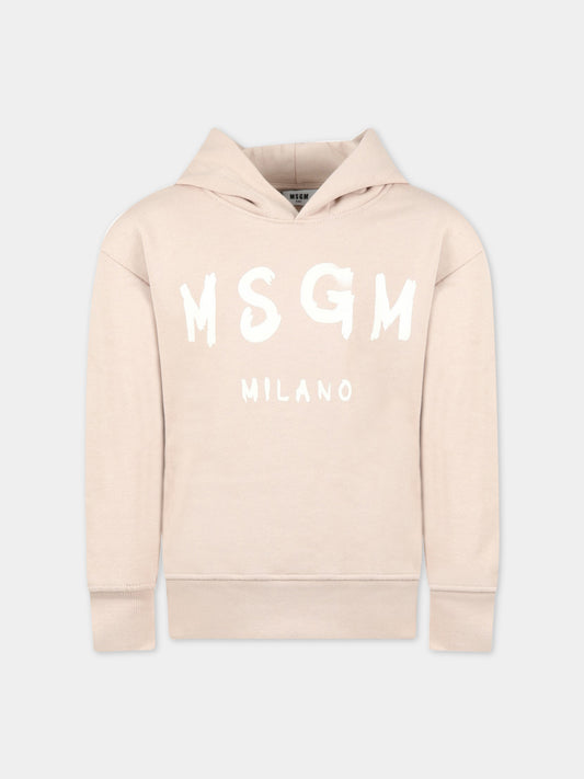 Felpa beige per bambini con logo bianco,Msgm Kids,MS029325 015
