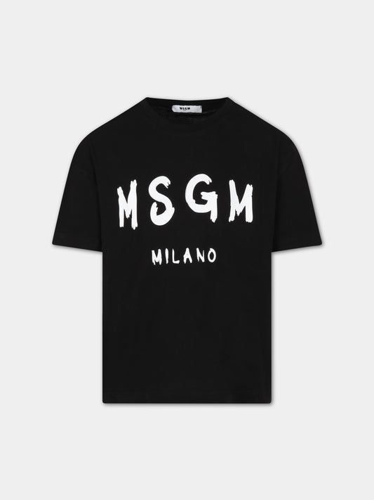 T-shirt nera per bambini con logo bianco,Msgm Kids,MS029372 110