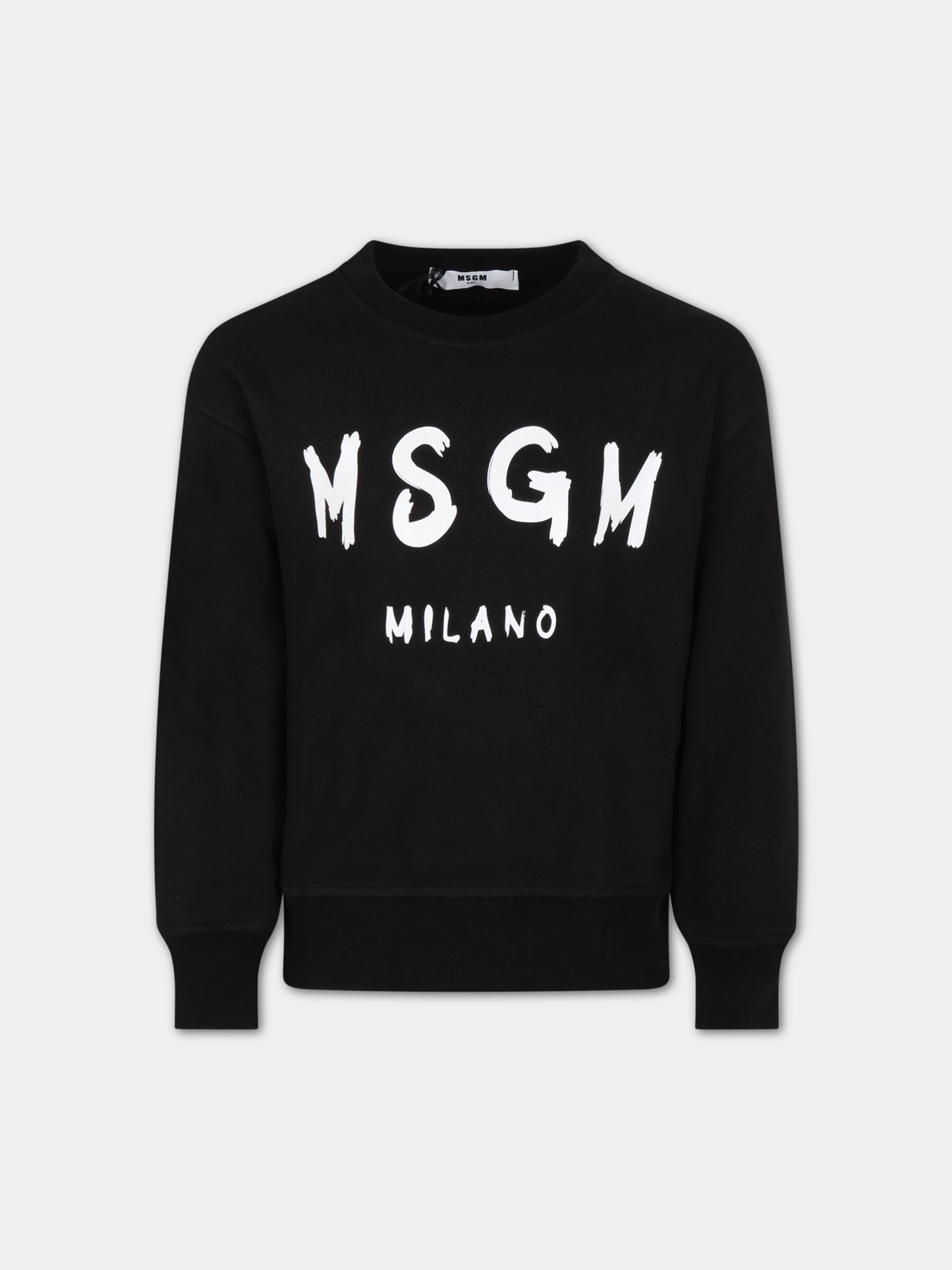 Felpa nera per bambino con logo bianco,Msgm Kids,MS029324 110