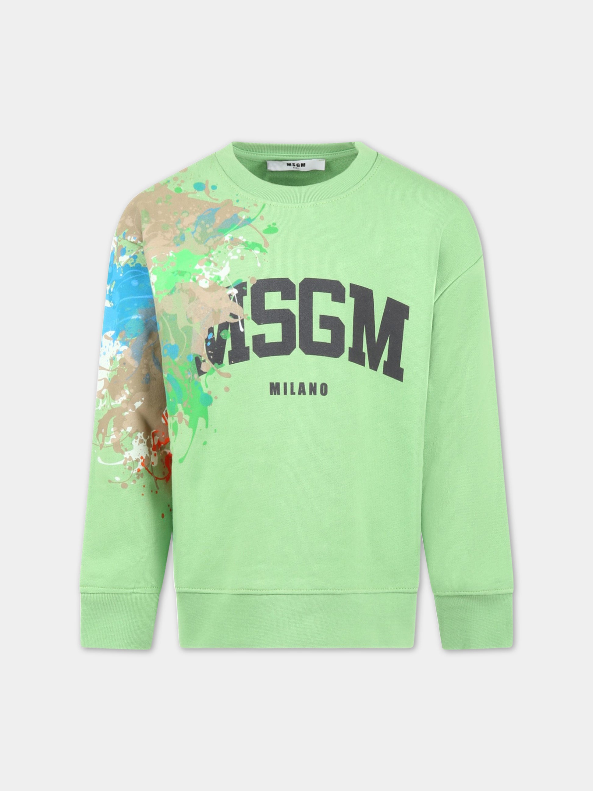 Felpa verde per bambino con logo nero e stampa,Msgm Kids,MS029549 902