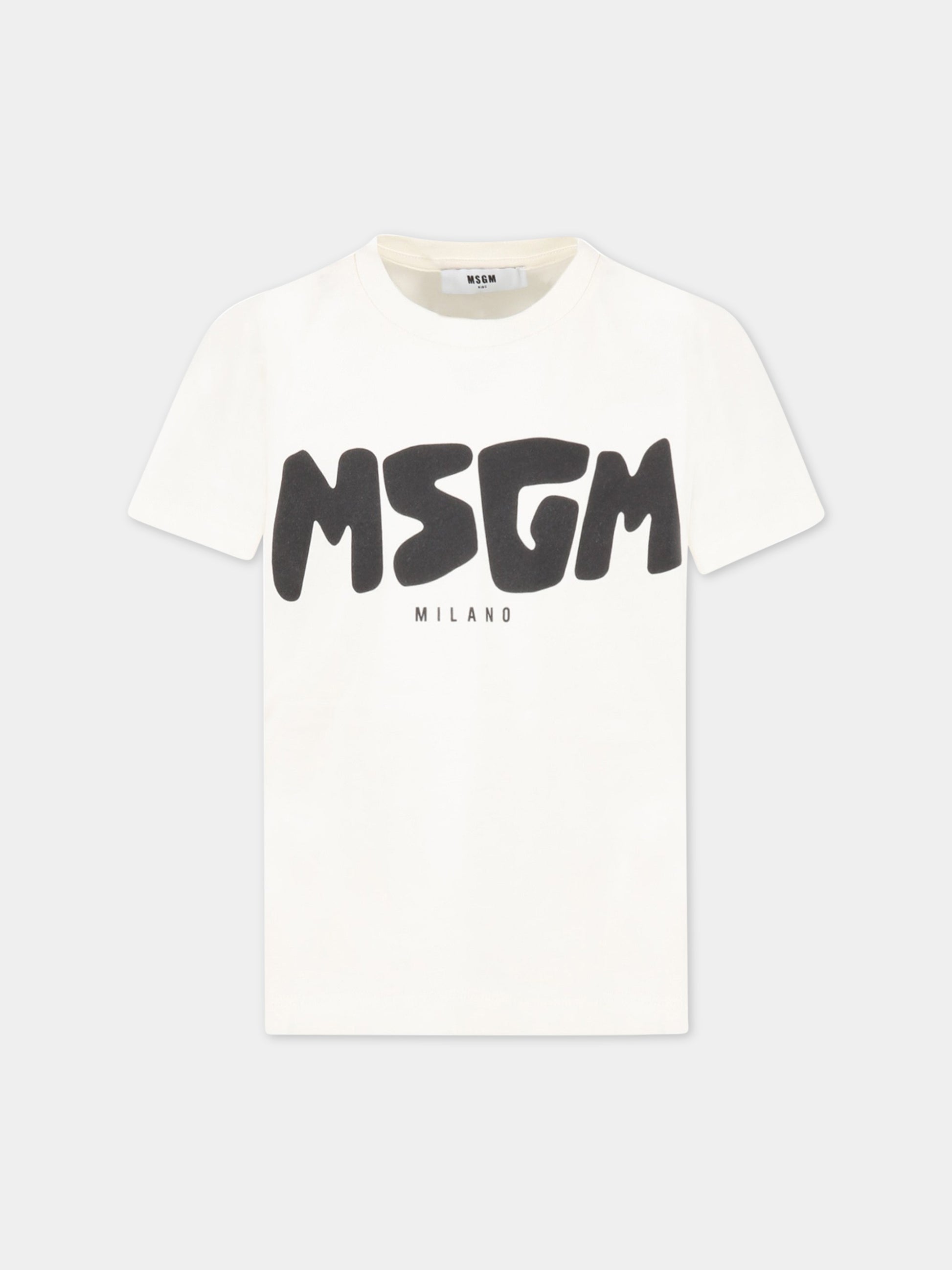 T-shirt avorio per bambini con logo nero,Msgm Kids,MS029501 013