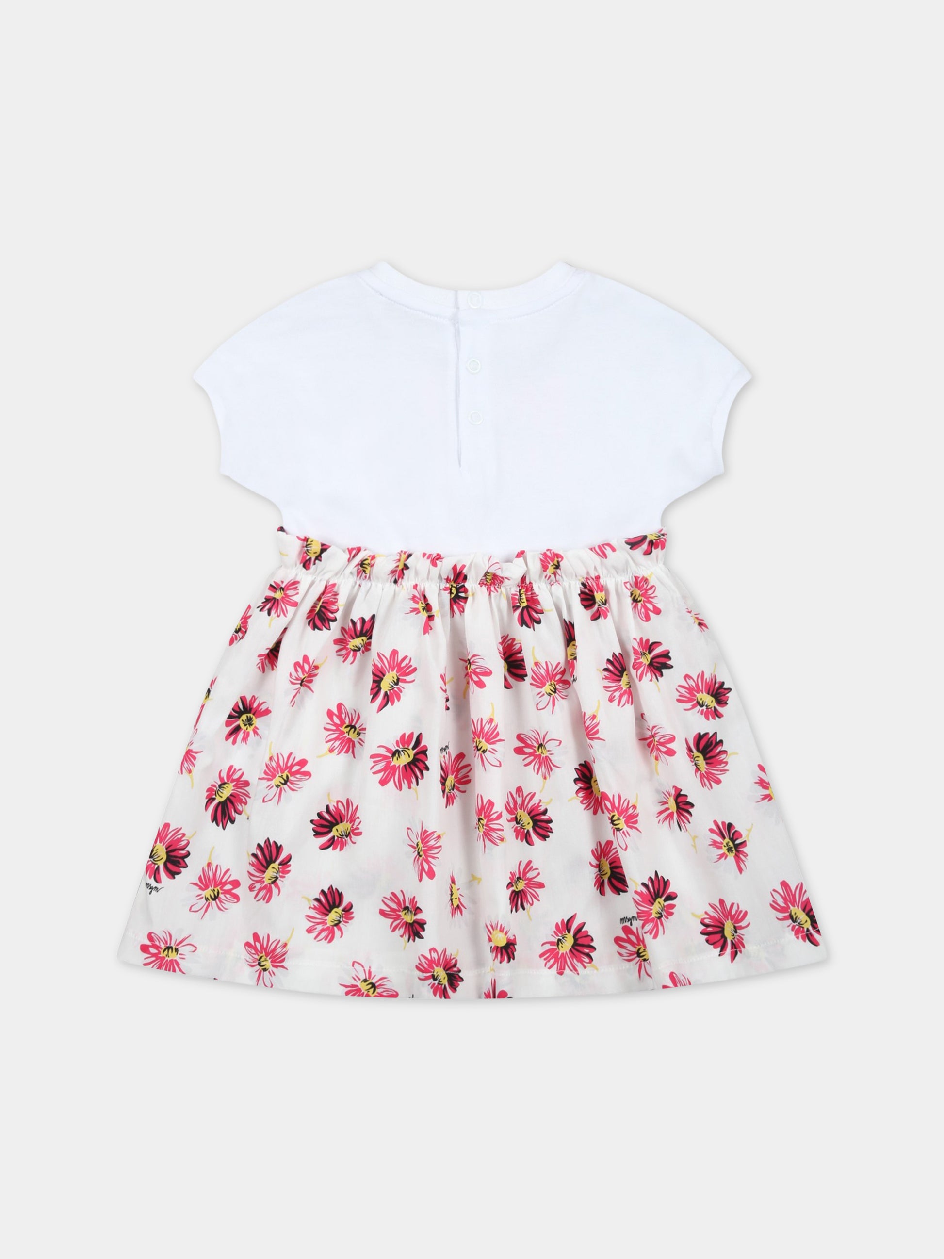 Vestito bianco per neonata con logo e fiori,Msgm Kids,MS029386 200