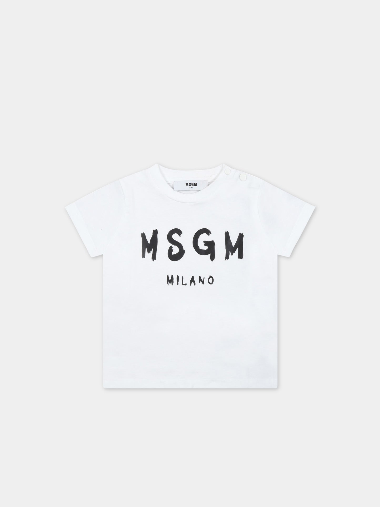 T-shirt bianca per neonato con logo nero,Msgm Kids,MS029355 001