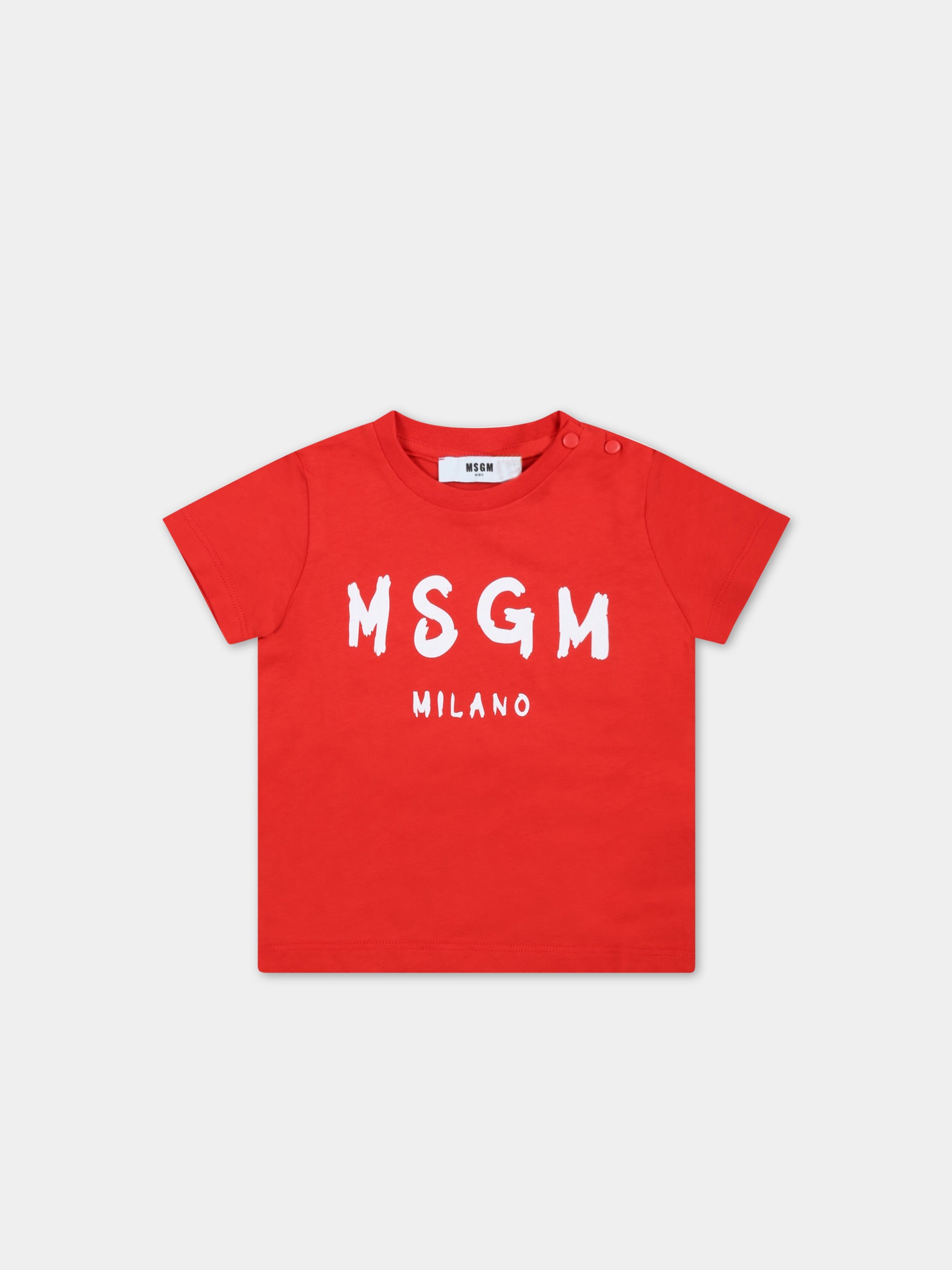 T-shirt rossa per neonati con logo bianco,Msgm Kids,MS029355 040