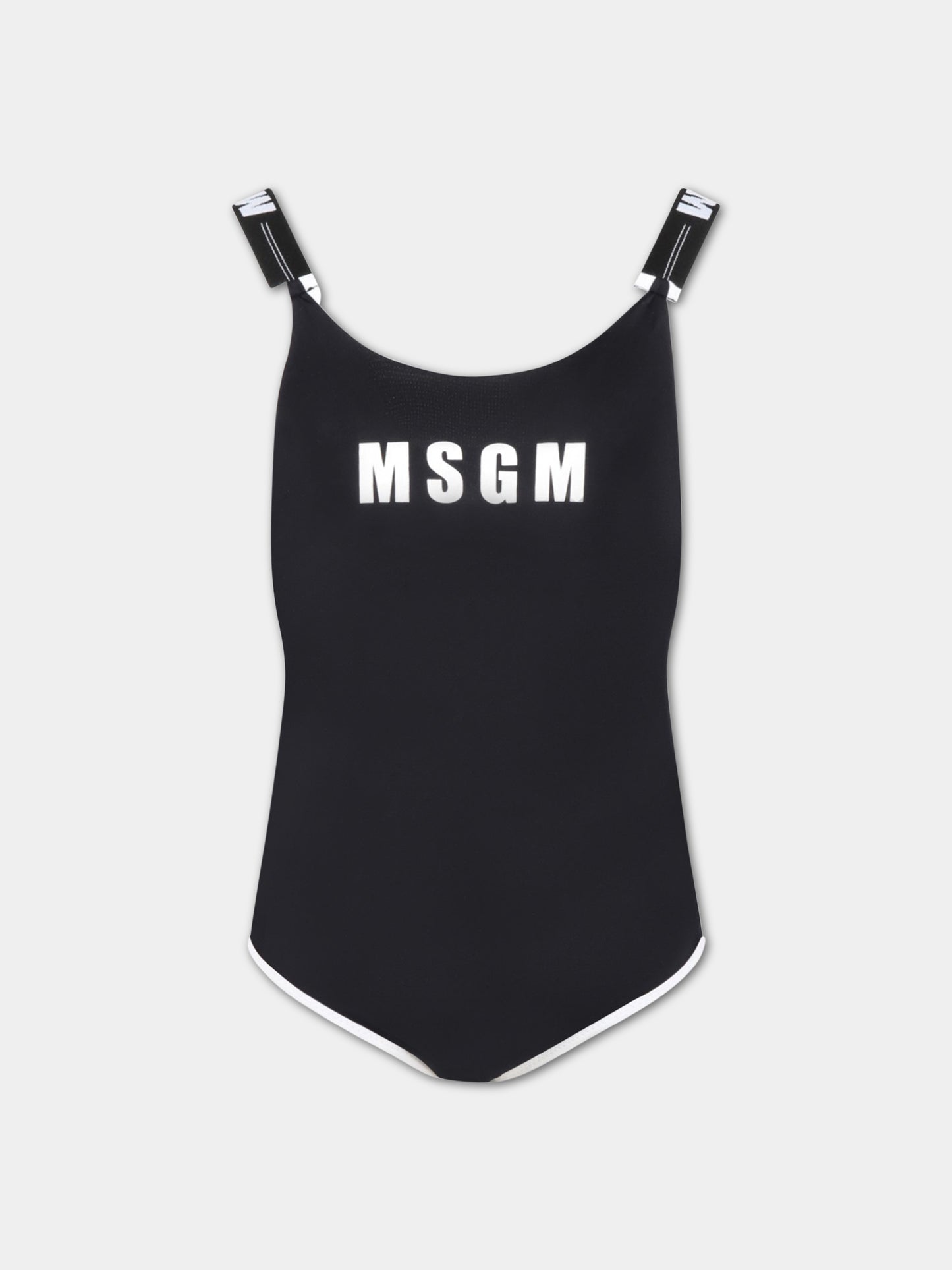 Costume nero da bagno per bambina con logo bianco,Msgm Kids,MS029343 110