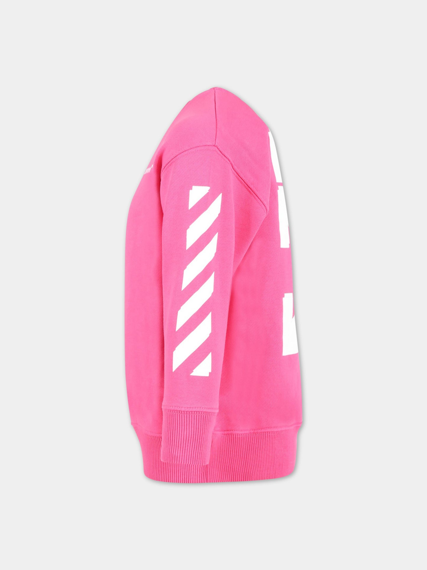 Felpa fucsia per bambina con logo bianco,Off White,OGBA001S23FLE0013201
