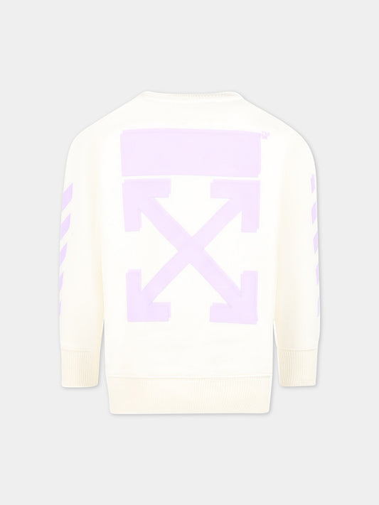 Felpa avorio per bambina con logo viola,Off White,OGBA001S23FLE0010336