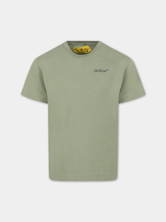 T-shirt verde per bambino con logo,Off White,OBAA002S23JER0085010