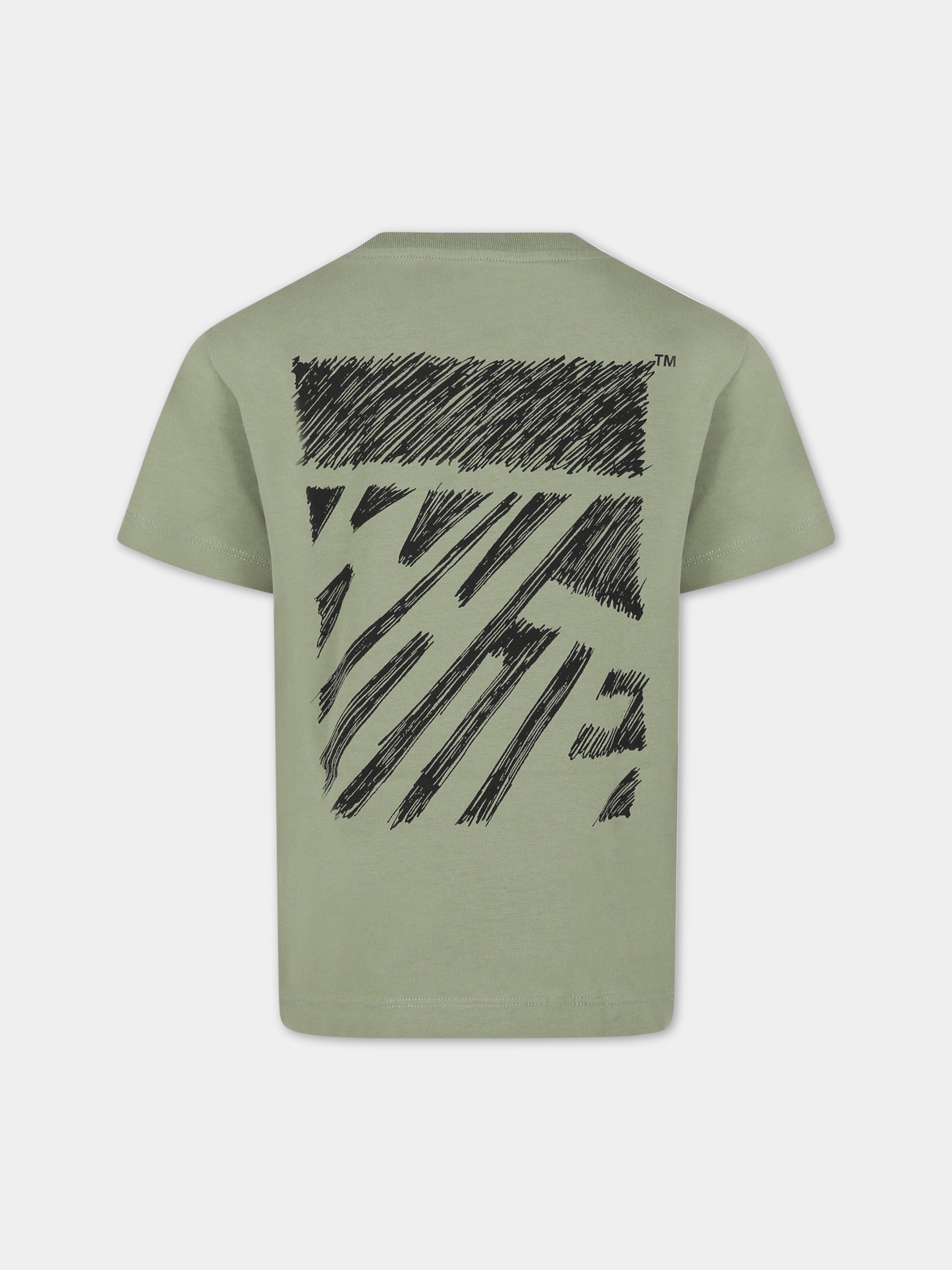 T-shirt verde per bambino con logo,Off White,OBAA002S23JER0085010