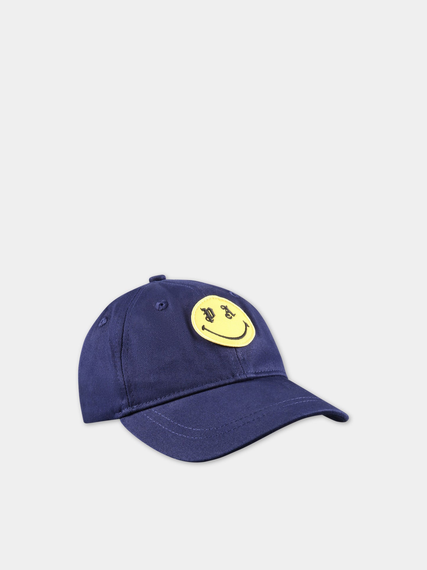 Cappello blu per bambino con patch Smiley,Palm Angels,PBLB002S23FAB0034615