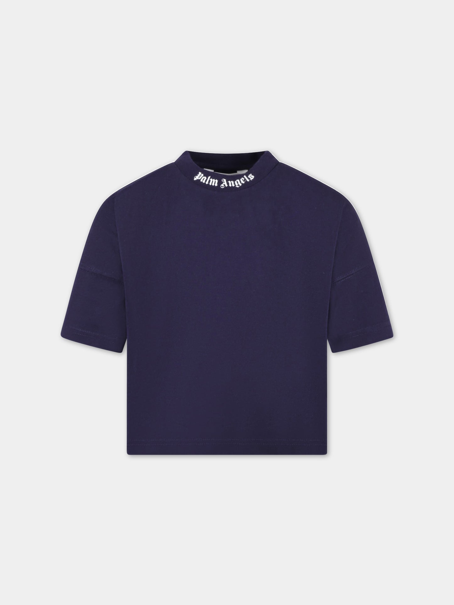 T-shirt blu per bambino con logo bianco,Palm Angels,PBAA002C99JER0014601