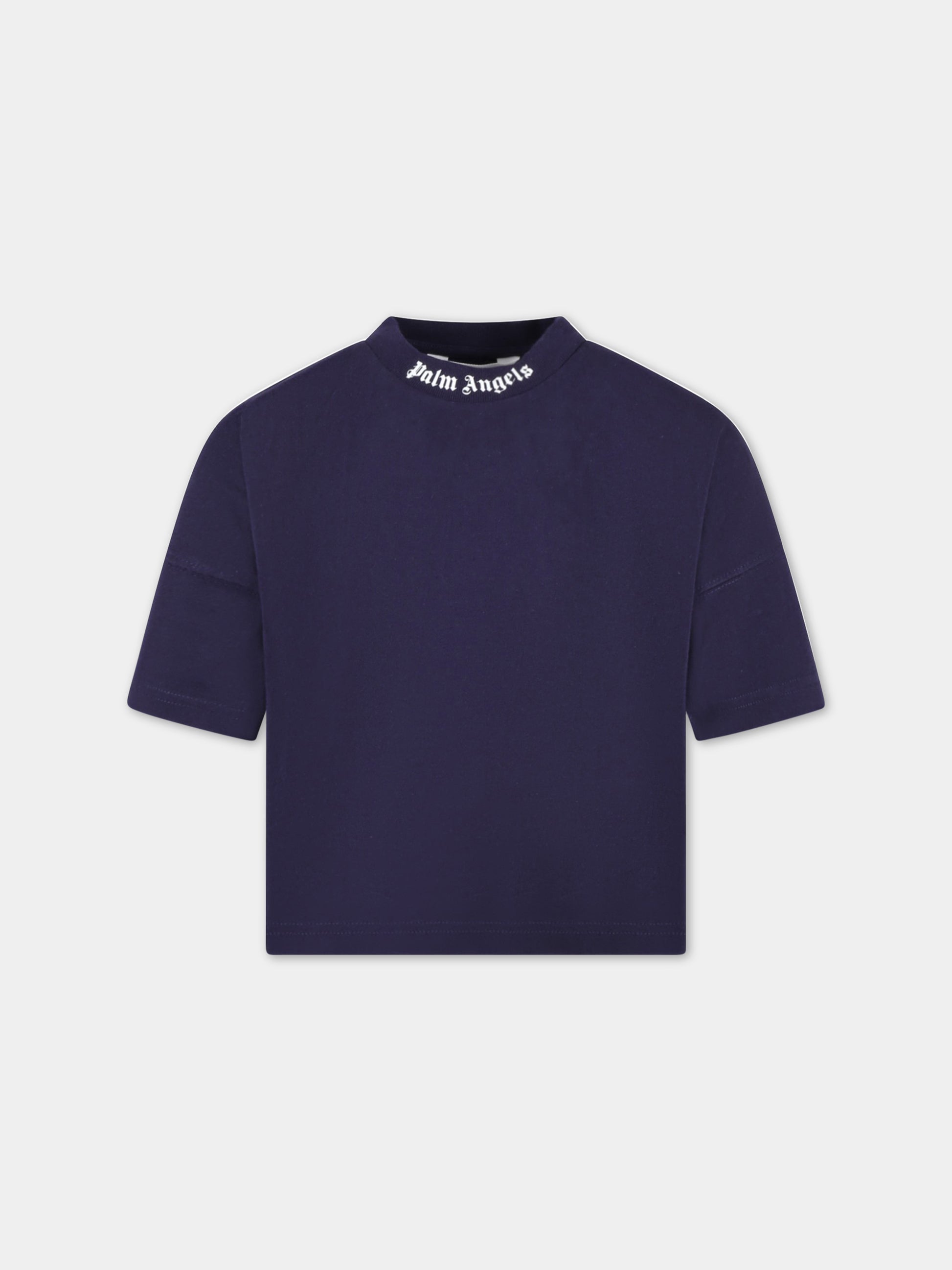T-shirt blu per bambino con logo bianco,Palm Angels,PBAA002C99JER0014601