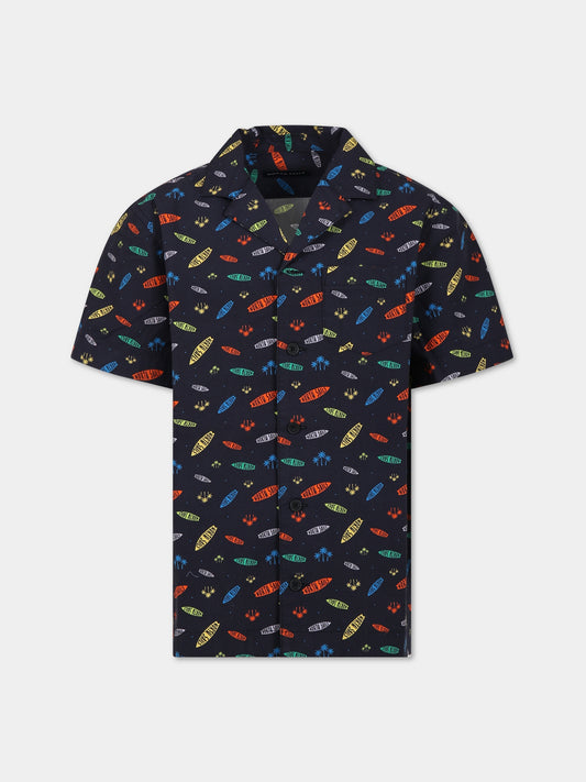 Camicia multicolor per bambino con logo all-over,North Sails,764144 000 C001