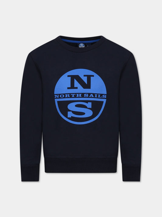 Felpa blu per bambino con logo azzurro,North Sails,794406 000 0802