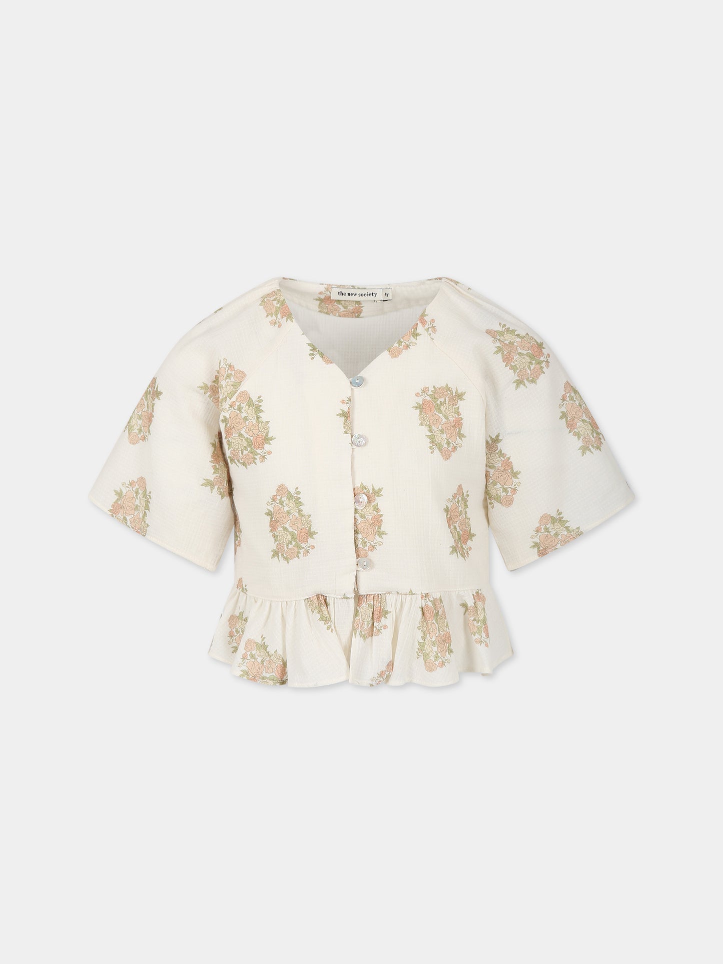 Camicia avorio per bambina con stampa fiori,The New Society,S23 K WV07 LORETTA
