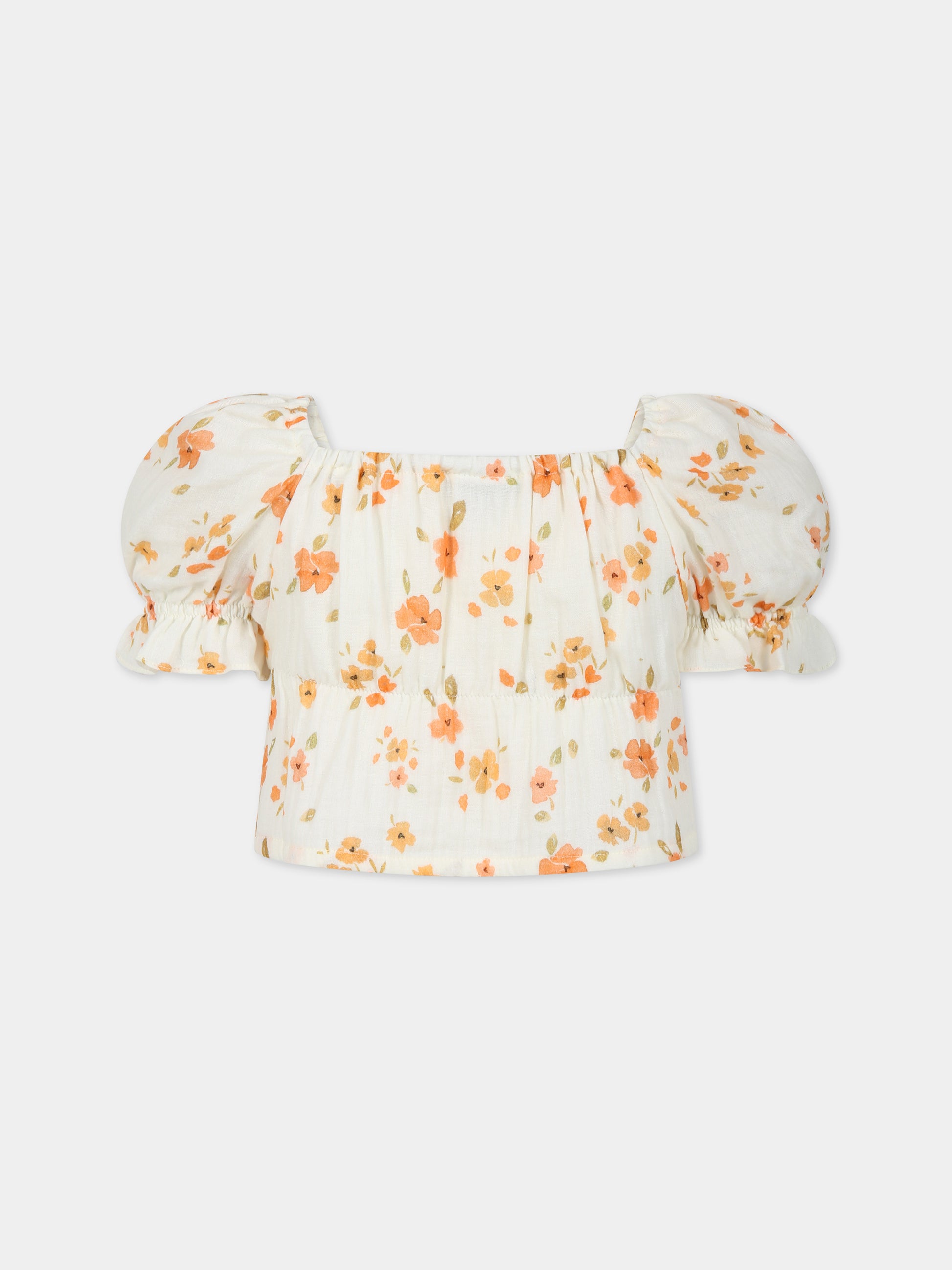 T-shirt avorio per bambina con stampa fiori,The New Society,S23 K WV010 FIORELLA