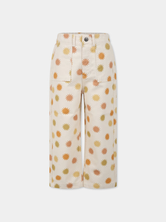 Pantaloni beige per bambini con stampa sole,The New Society,S23 K DN06 TRAMONTO