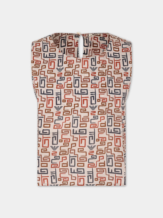 T-shirt avorio per bambina con logo,Armani Junior,3R3H02 1NS9Z F184