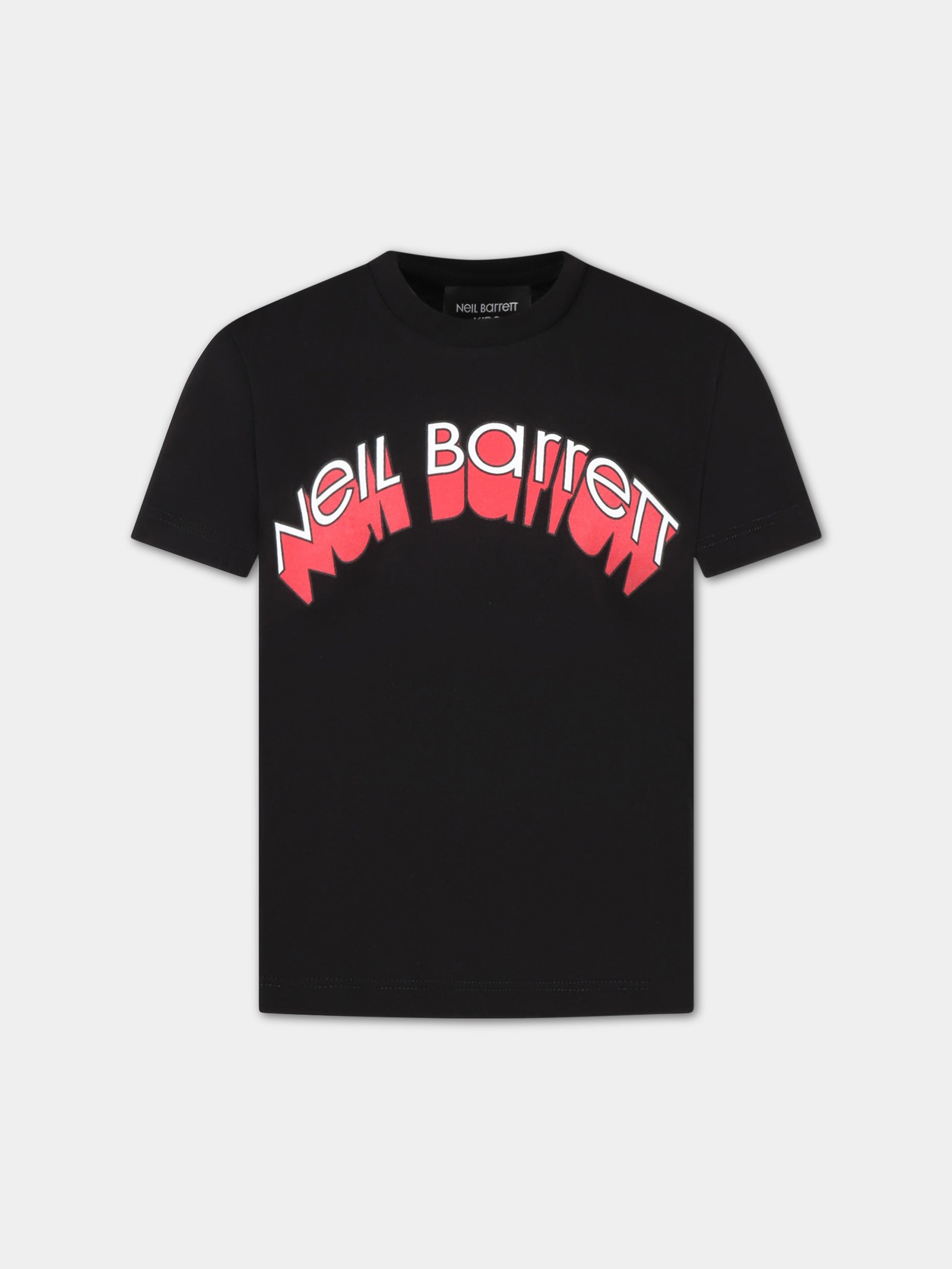 T-shirt nera per bambino con logo bianco e rosso,Neil Barrett Kids,033580 110