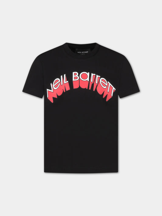 T-shirt nera per bambino con logo bianco e rosso,Neil Barrett Kids,033580 110