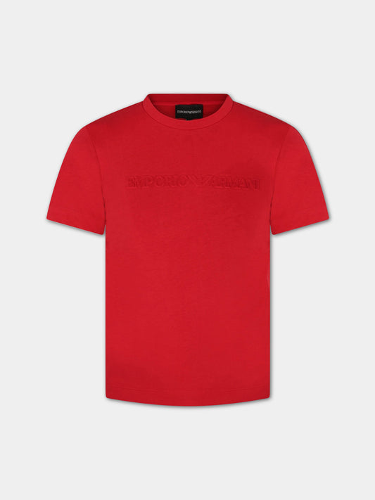 T-shirt rossa per bambino con logo,Armani Junior,3R4TJM 1JWZZ 0357
