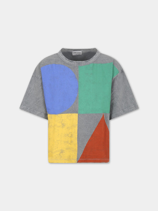 T-shirt grigia per bambino con forme geometriche,Bobo Choses,123AC014