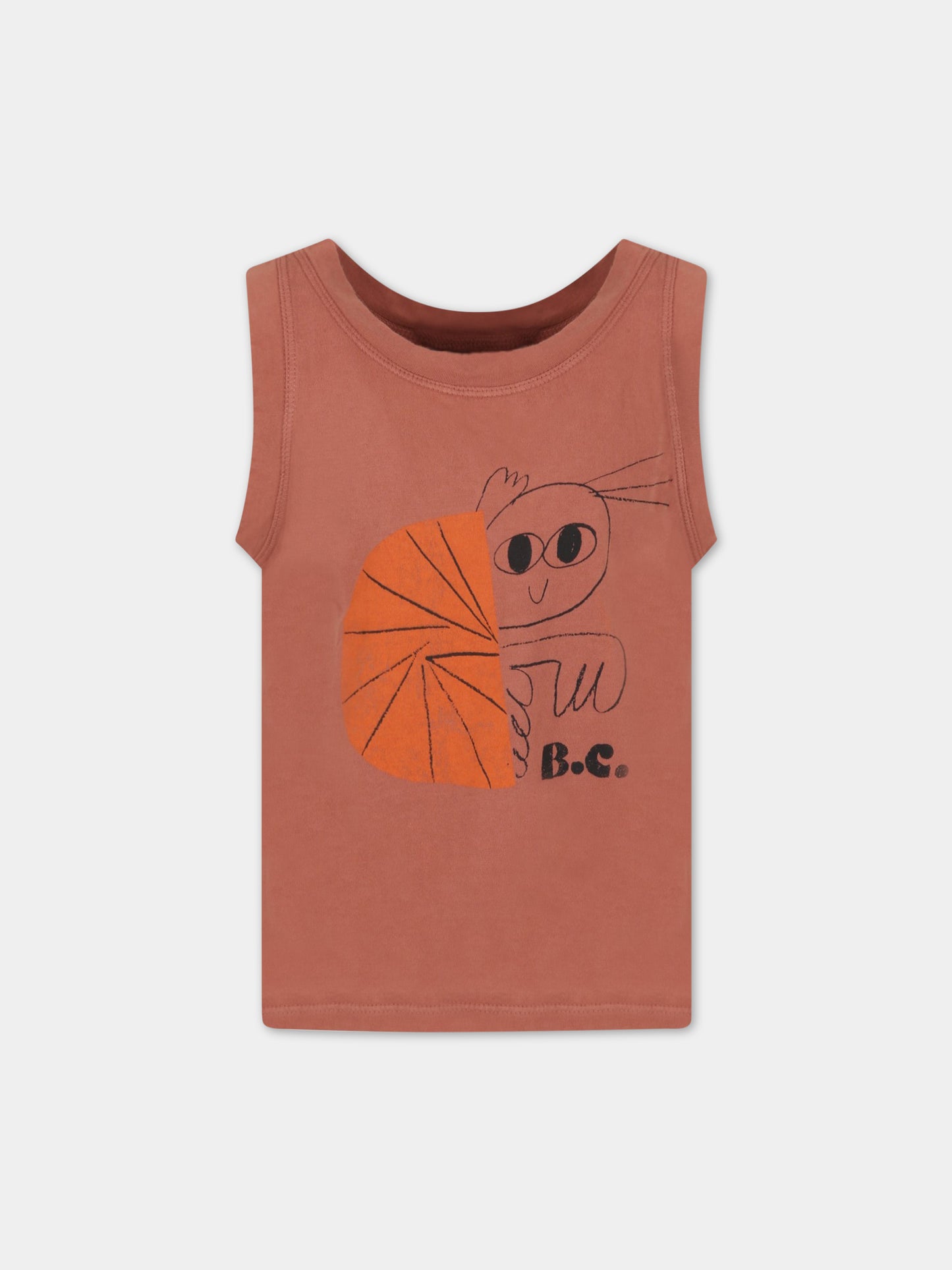 Canotta marrone per bambina con paguro e logo,Bobo Choses,123AC025