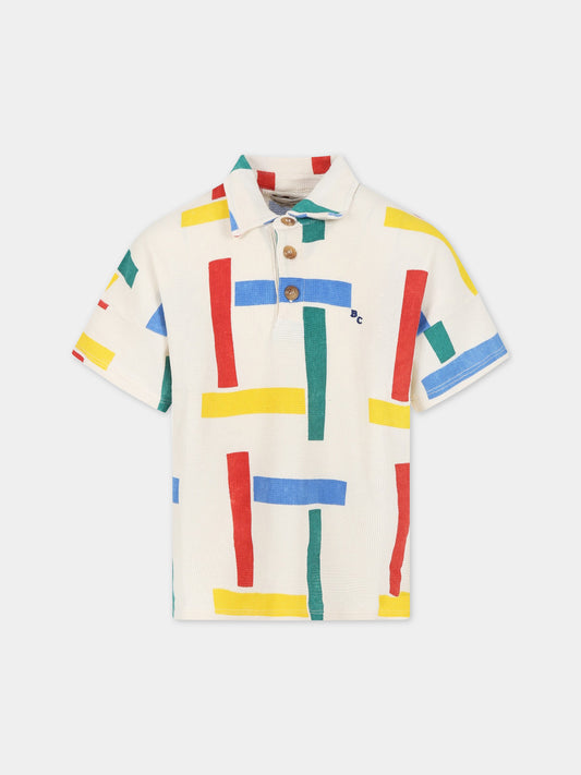 Polo avorio per bambino con logo,Bobo Choses,123AC030