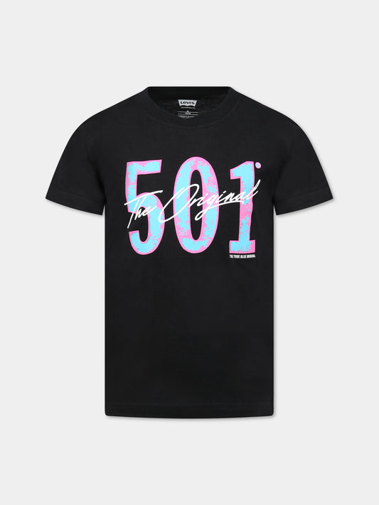 T-shirt nera per bambini con stampa e logo,Levi's Kids,LK9EH882 9EH882 023