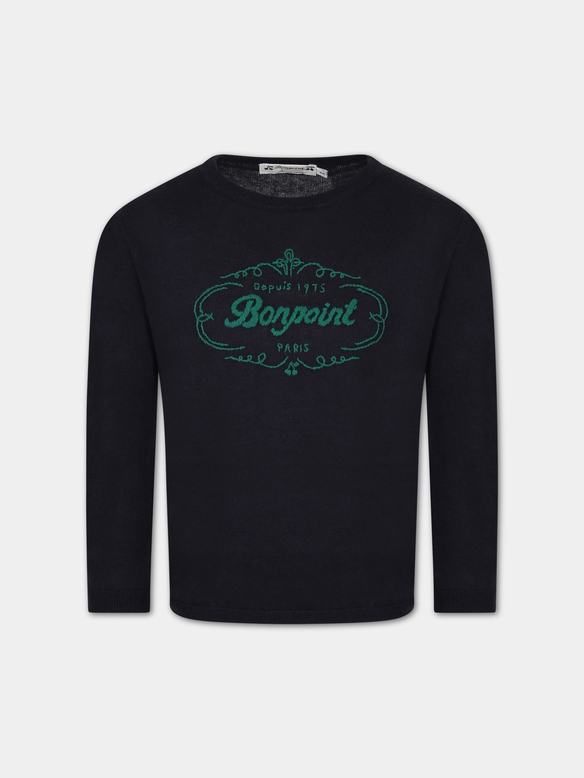 Maglione blu per bambini con logo e iconiche ciliegie,Bonpoint,S03BJUK00001 170