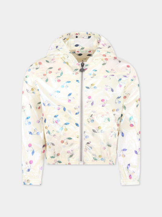 Giacca avorio a vento per bambina con ciliegie,Bonpoint,S03GOUW00100 680