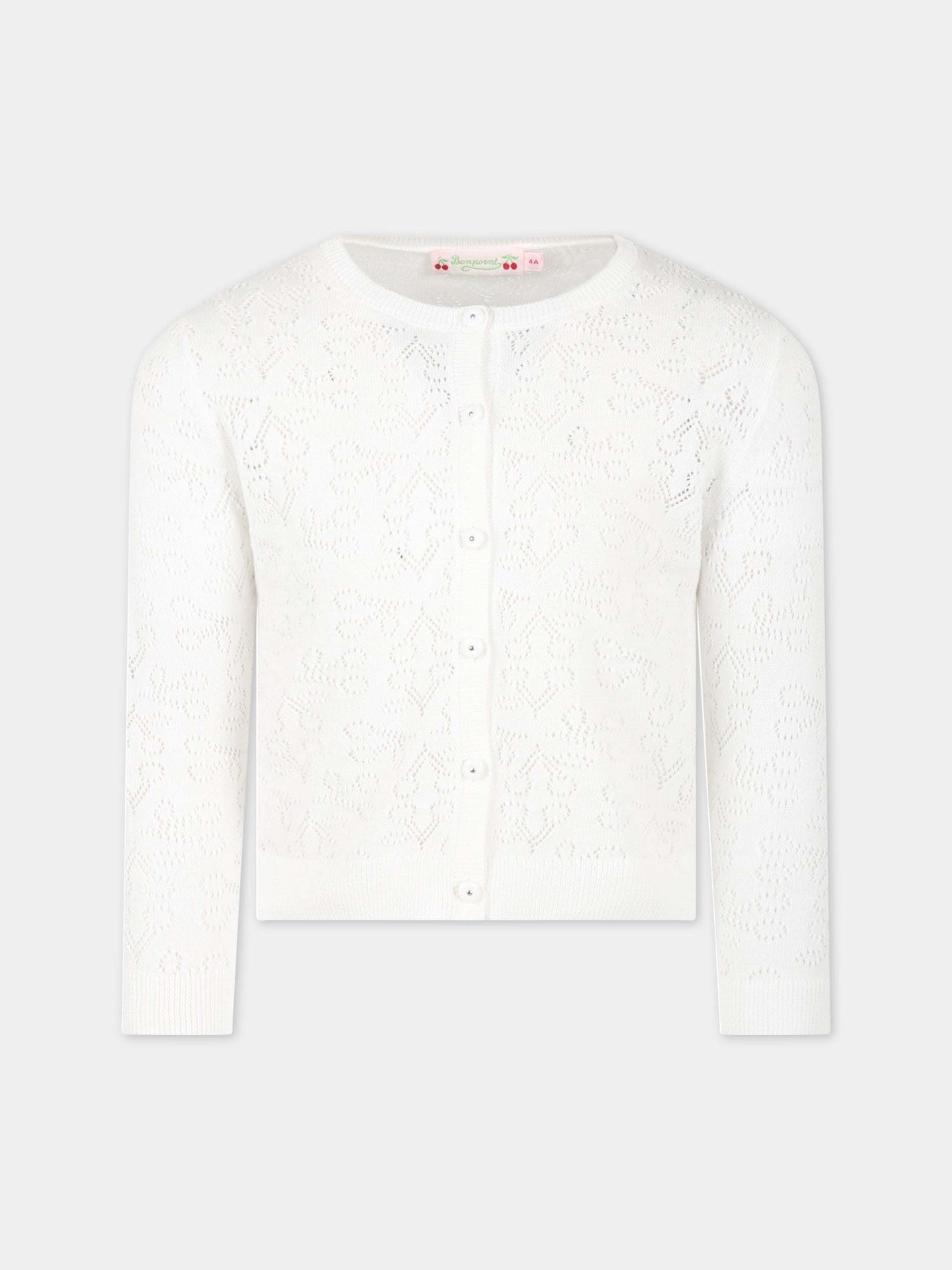 Cardigan avorio per bambina con iconiche ciliegie all-over,Bonpoint,S03GCAK00107 003