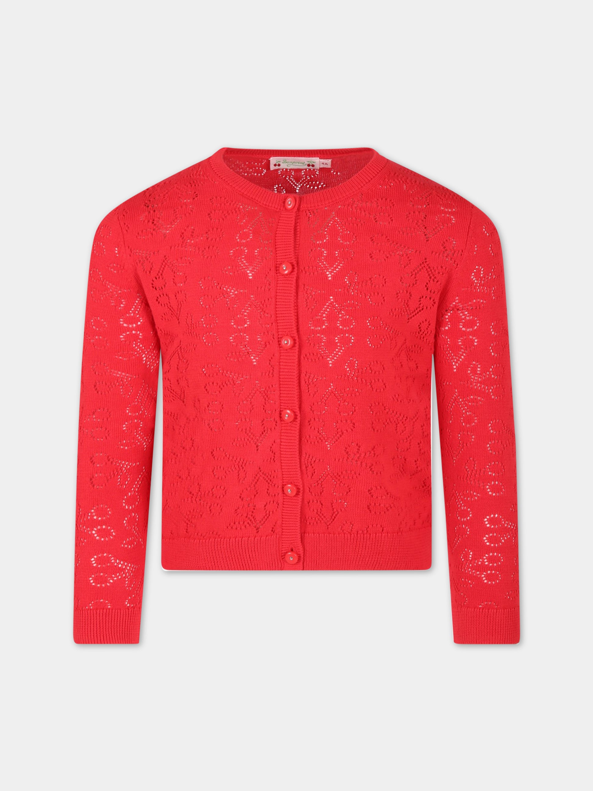 Cardigan rosso per bambina con iconiche ciliegie all-over,Bonpoint,S03GCAK00107 051