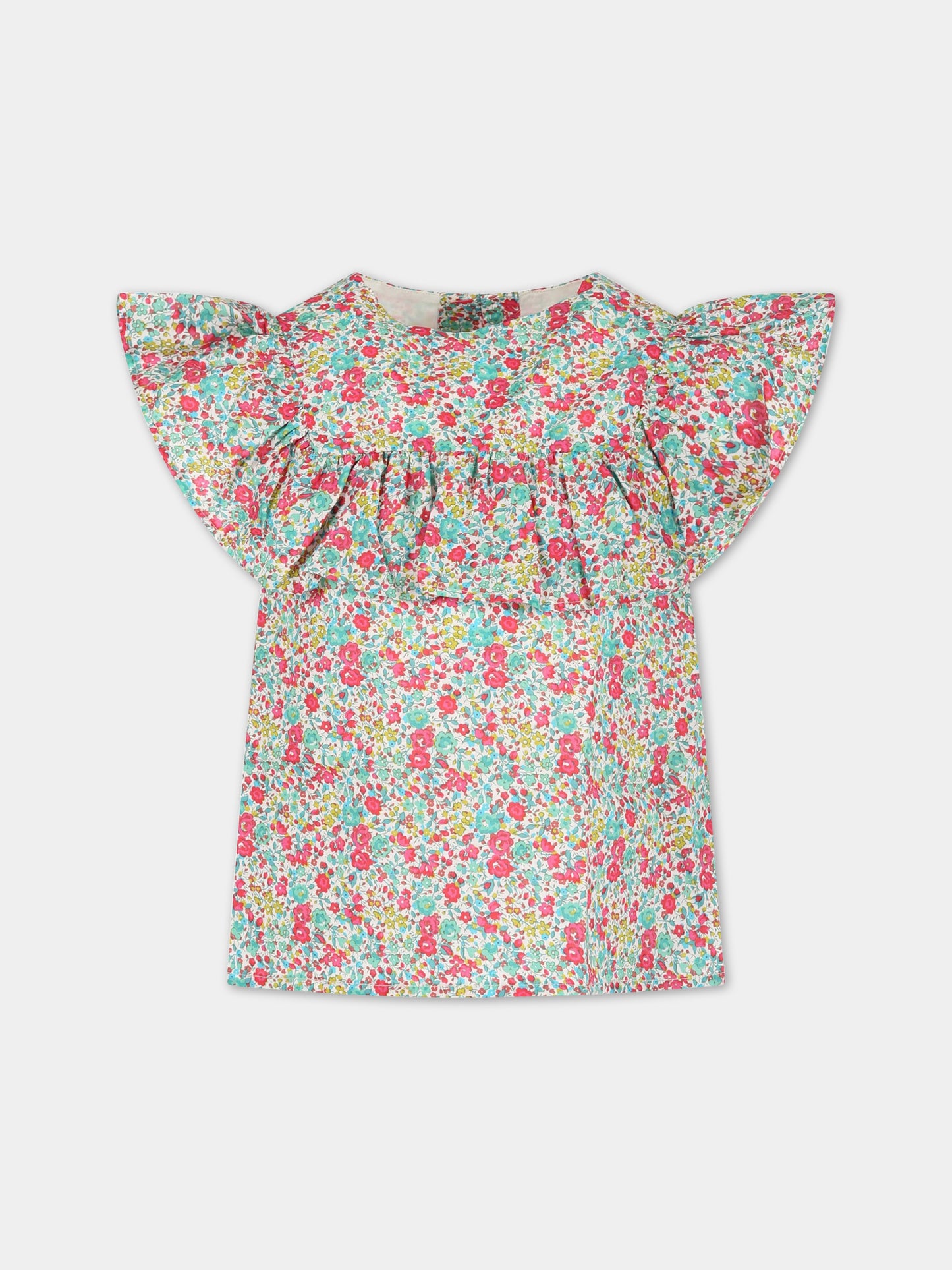 T-shirt multicolor per bambina con stampa liberty,Bonpoint,S03GBLW00006 544A