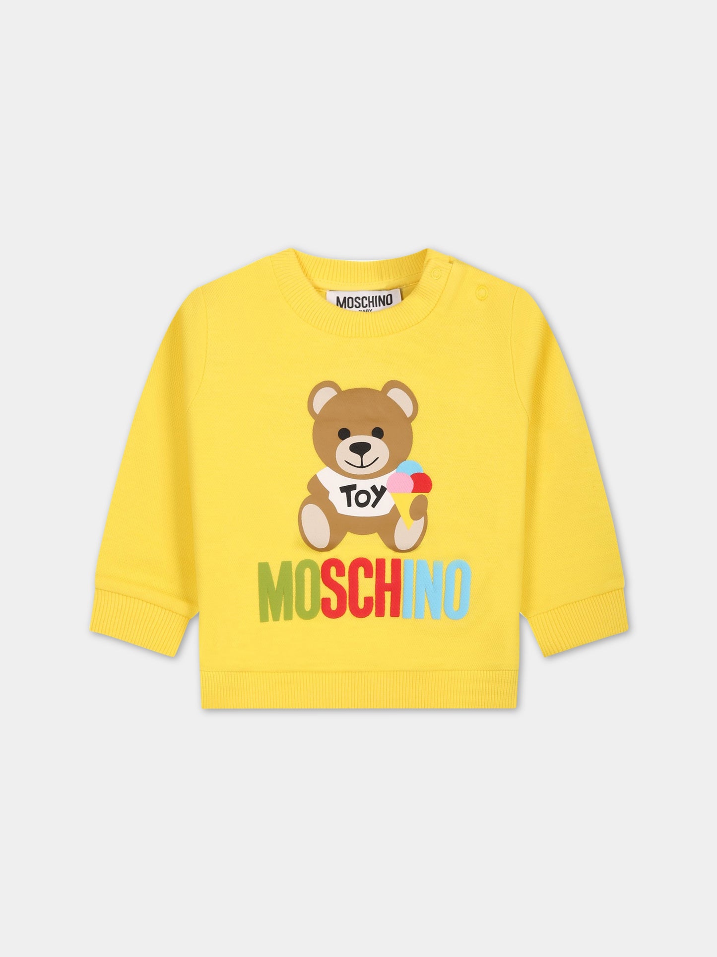 Felpa gialla per neonati con Teddy Bear e logo,Moschino Kids,MUF04Q LCA34 CYBER YELL