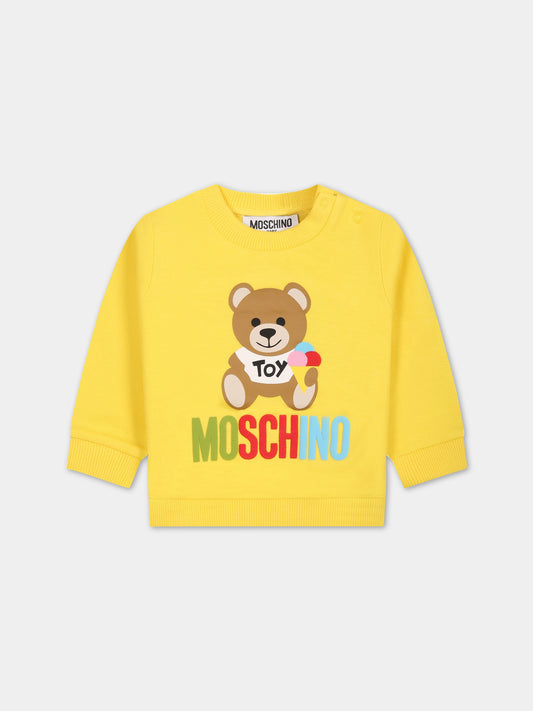 Felpa gialla per neonati con Teddy Bear e logo,Moschino Kids,MUF04Q LCA34 CYBER YELL