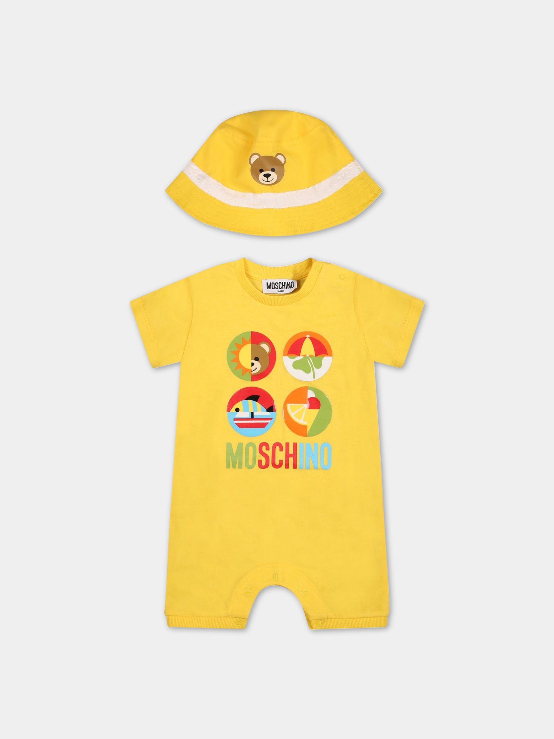 Set giallo per neonati con stampa e Teddy Bear,Moschino Kids,MUY04T LAA24 50162