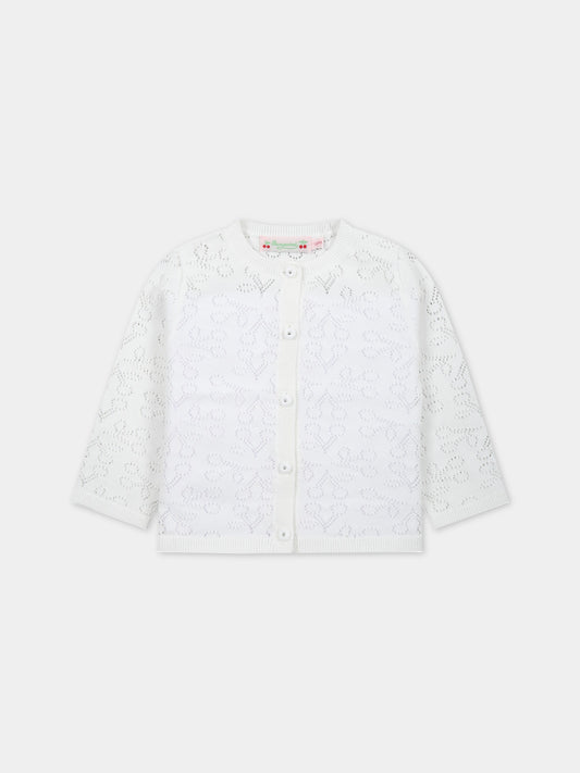 Cardigan avorio per neonata con iconiche ciliegie all-over,Bonpoint,S03XCAK00103 003