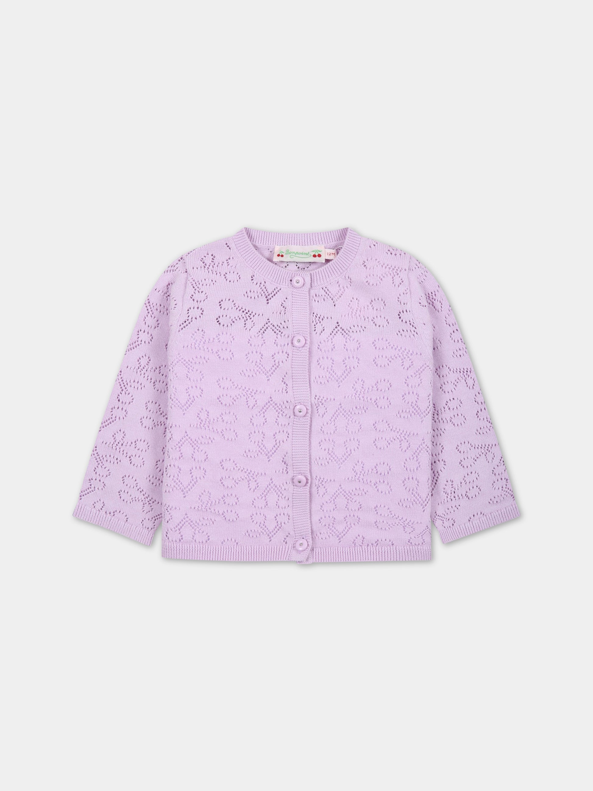 Cardigan lilla per neonata con iconiche ciliegie all-over,Bonpoint,S03XCAK00103 056A