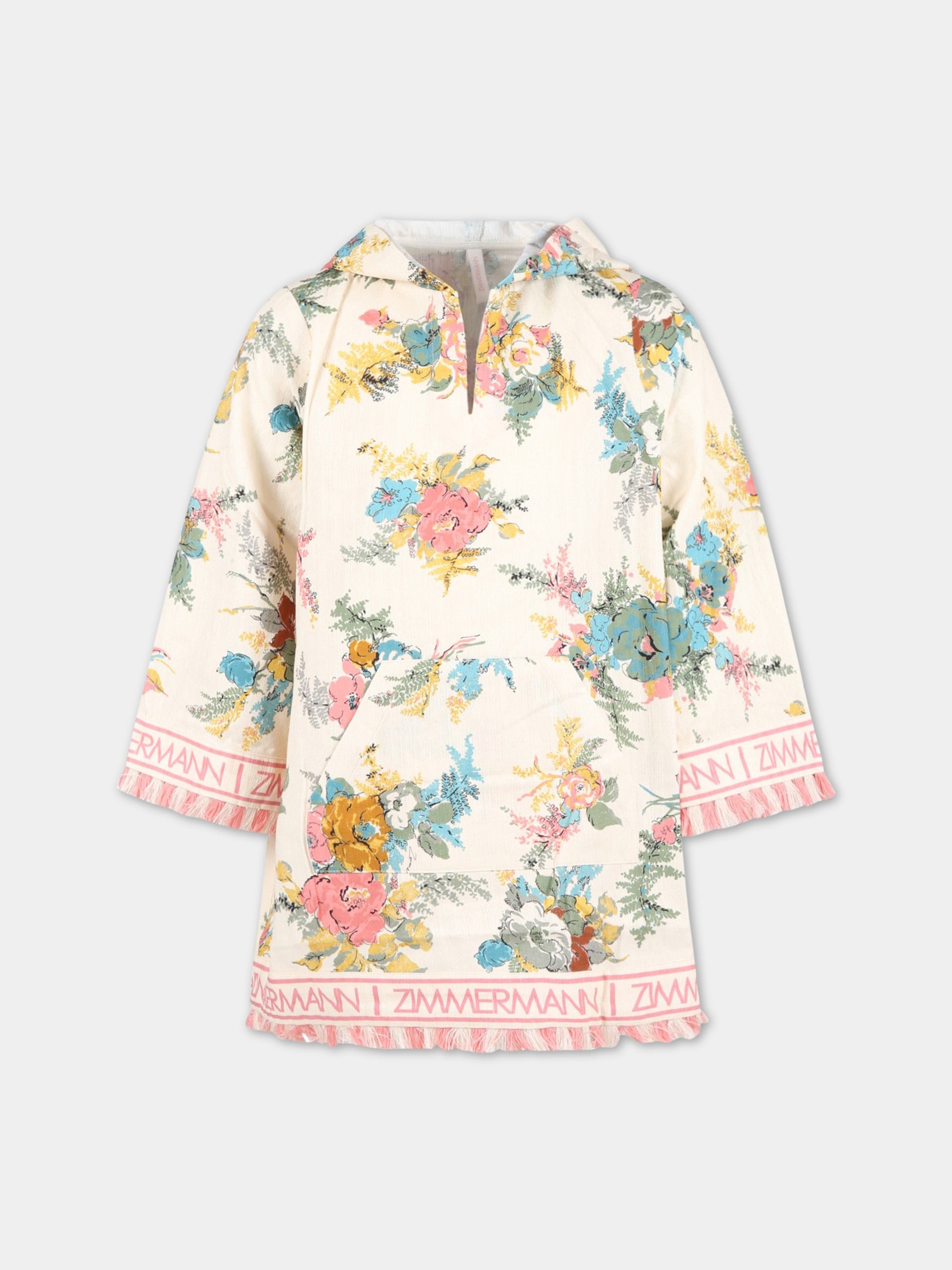 Vestito avorio per bambina con stampa floreale e logo,Zimmermann,5490DCLO HPFL