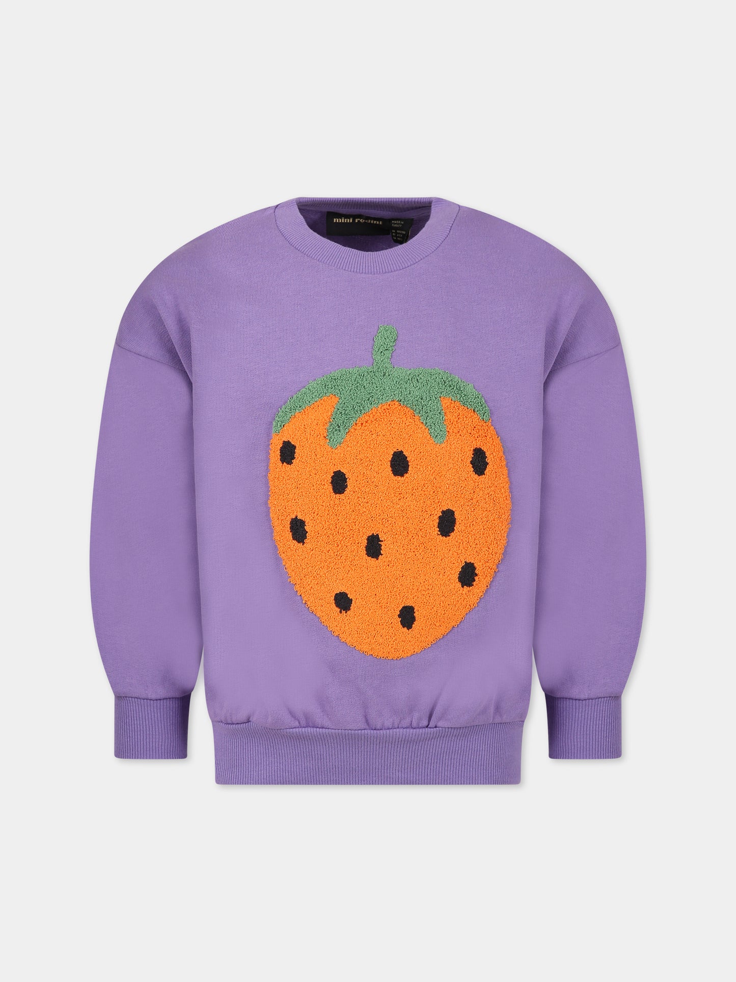 Felpa viola per bambina con patch fragola,Mini Rodini,2322016245
