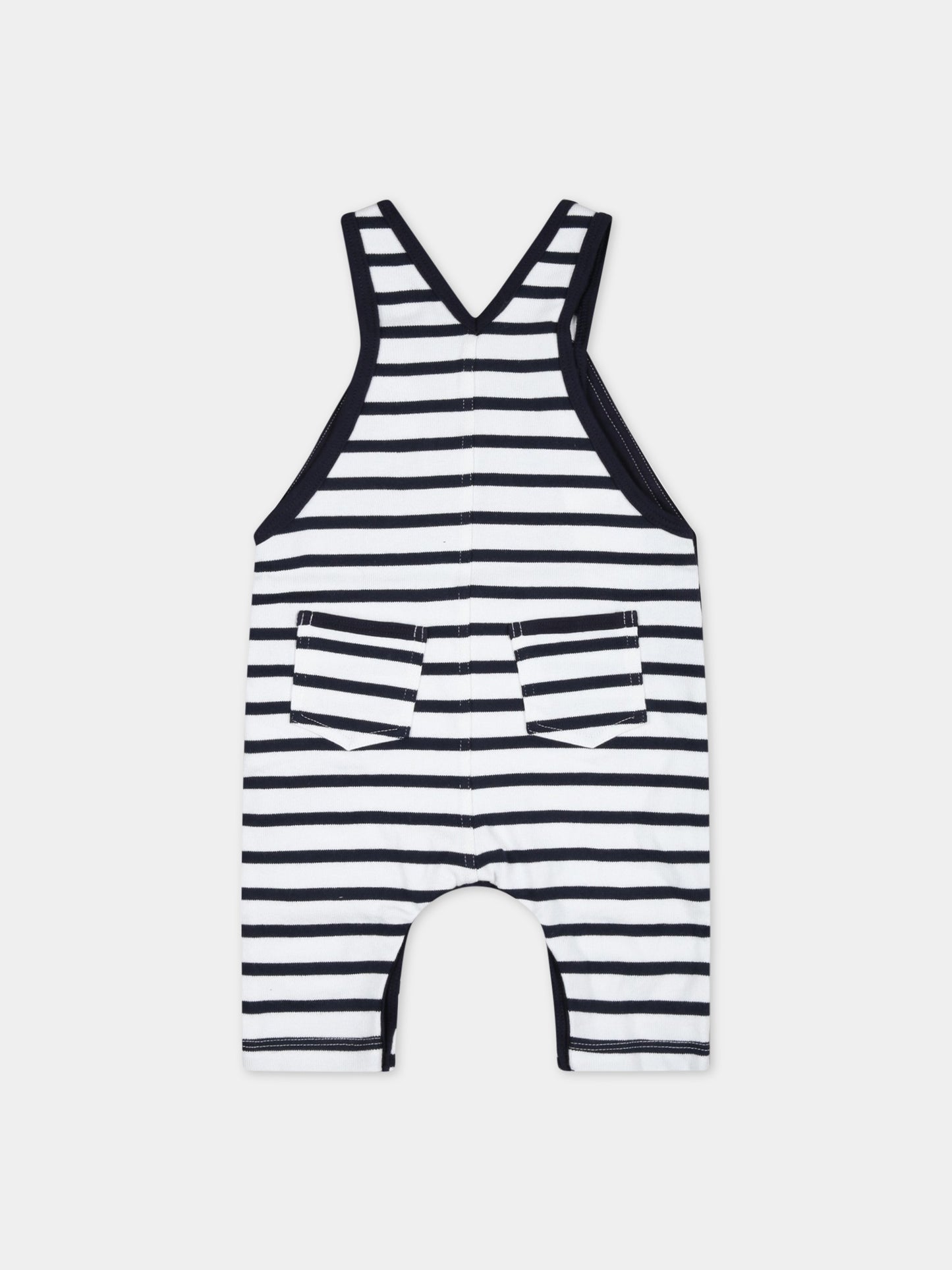 Salopette bianca con righe blu per neonato,Petit Bateau,A07Q1 MARSHMALLOW/SMOKING