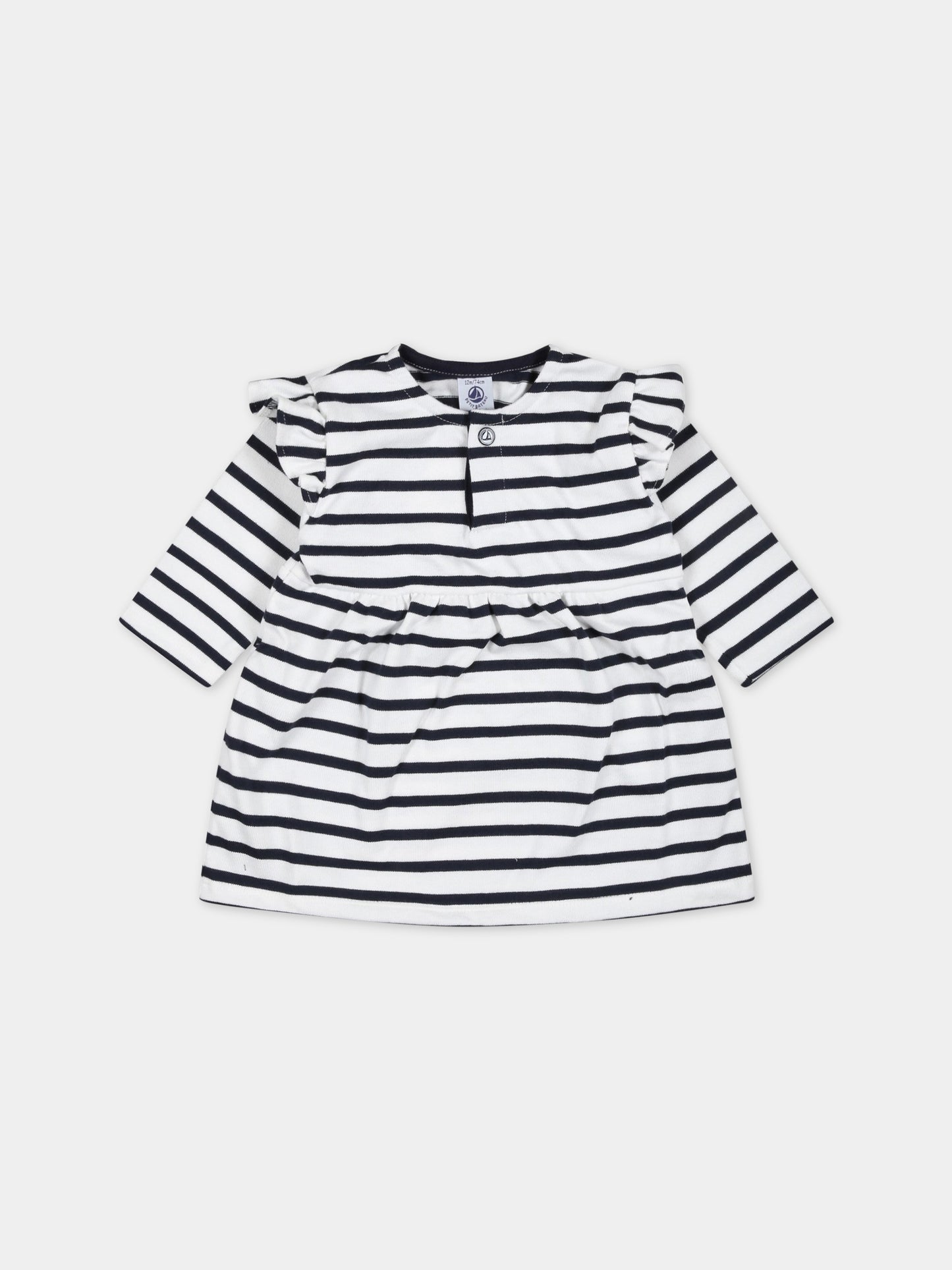 Vestito multicolor per neonata a righe,Petit Bateau,A0723 MARSHMALLOW/SMOKING