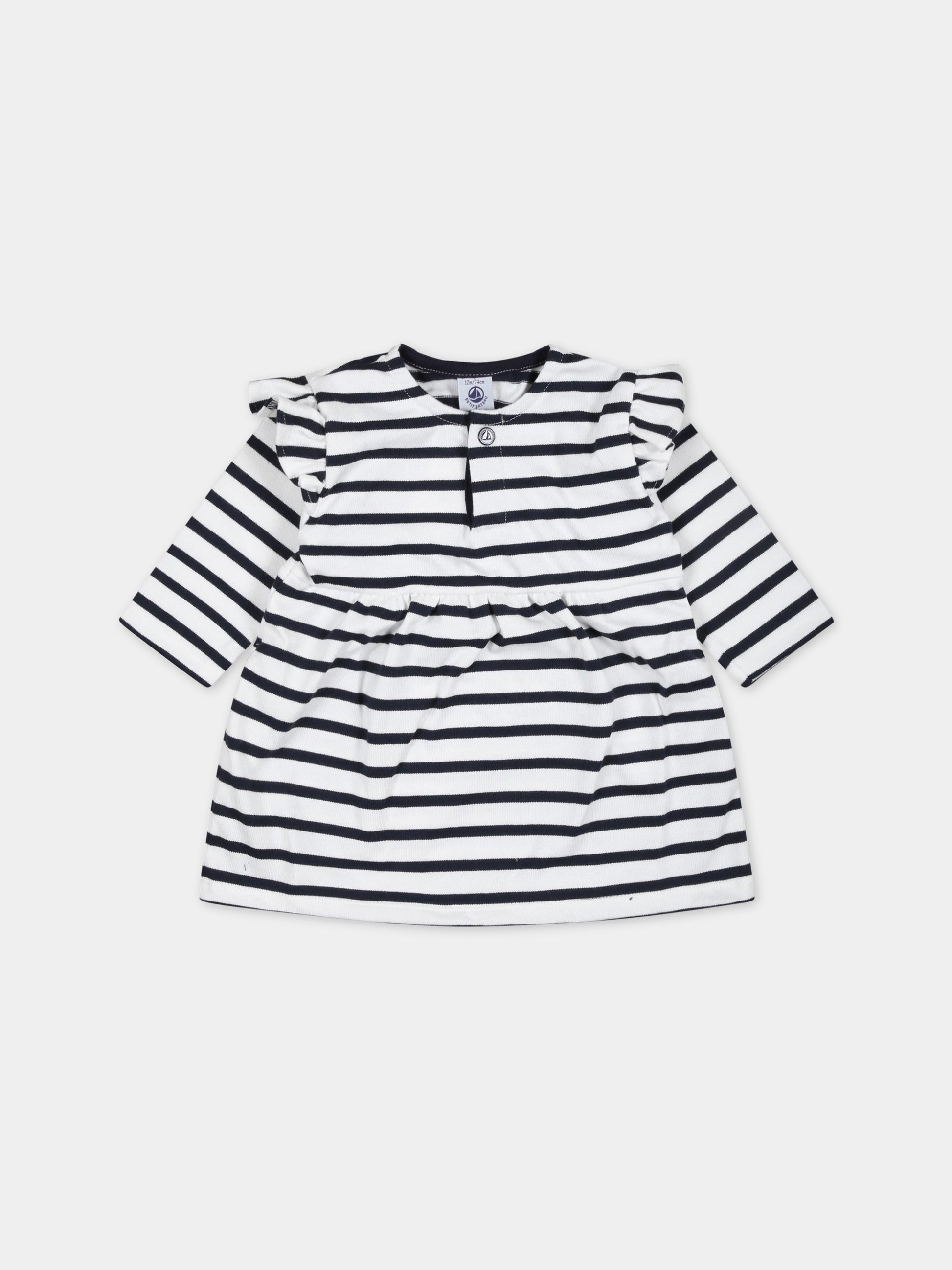 Vestito multicolor per neonata a righe,Petit Bateau,A0723 MARSHMALLOW/SMOKING