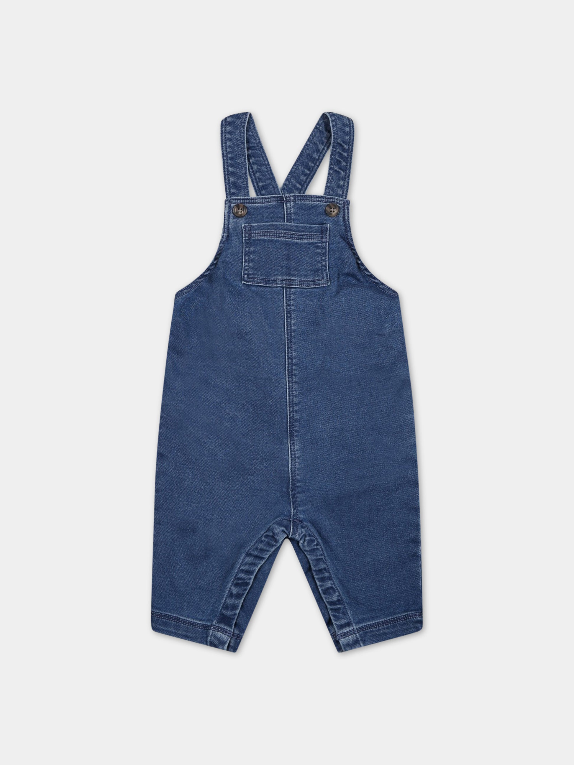 Salopette blu per neonati con logo,Petit Bateau,A0536 BLEU DELAVE